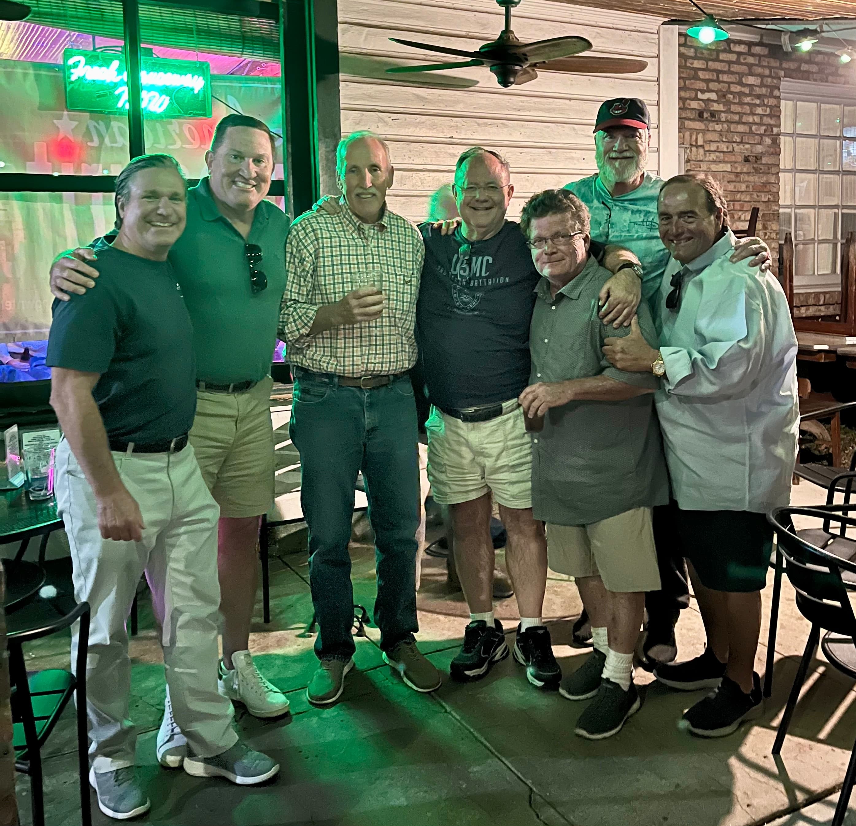 Seven Spring Hill rugby alumni together for a night out in Mobile